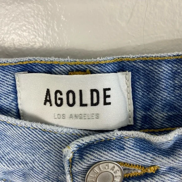 AGOLDE Parker Long Distressed Button Fly Blue Shorts Women’s size 28 - Picture 12 of 15